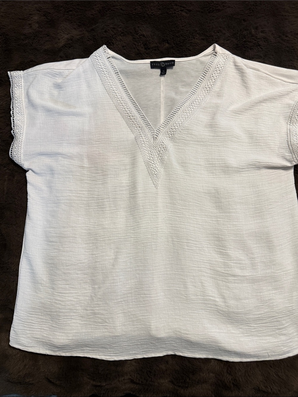 Fred David White V-Neck Crochet-Trim Tunic Blouse